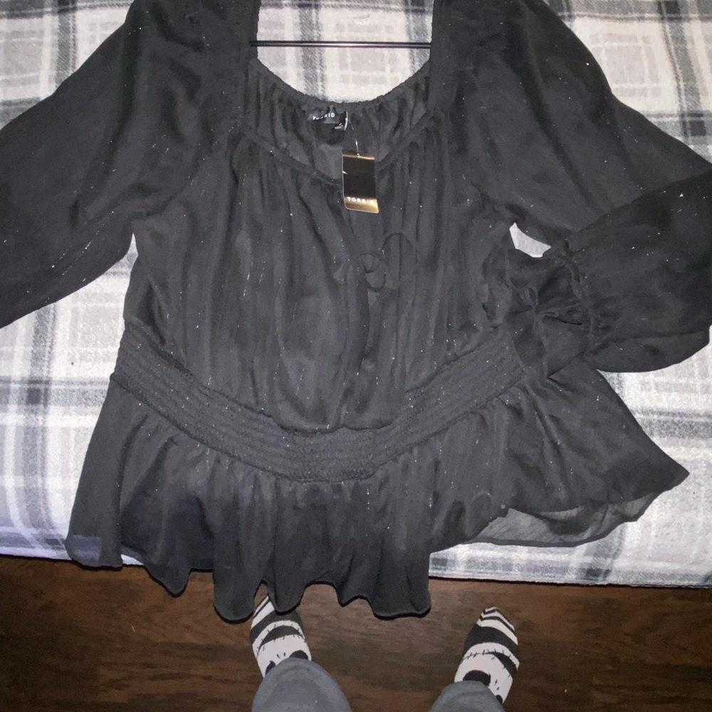 Torrid Black Peplum Ruffled 3/4 Sleeve Blouse
